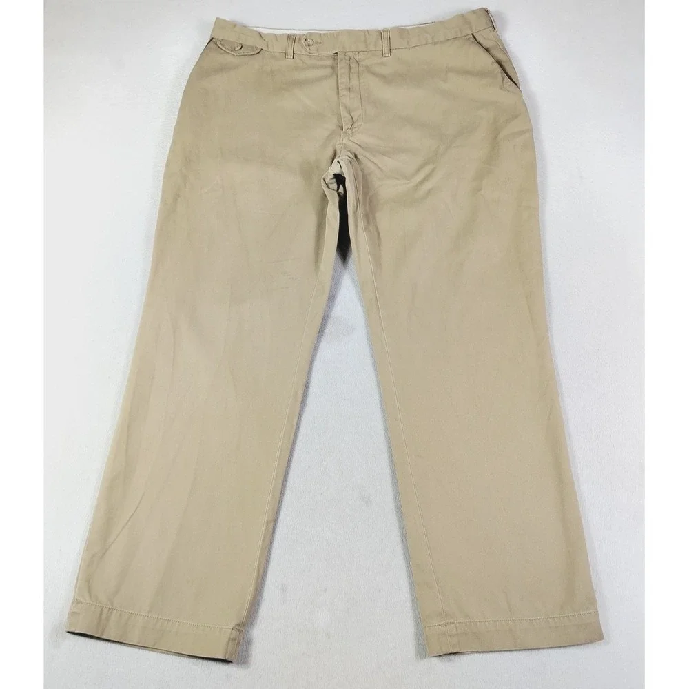 Vintage Polo Ralph Lauren Pants Mens 42 Beige Cotton Chino Flat Front Casual